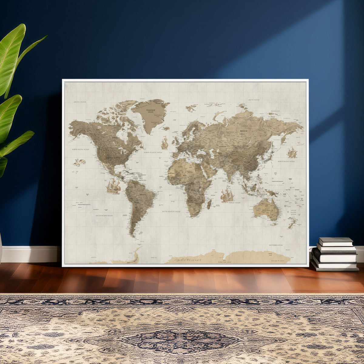 Detailed World Map Wall Art Canvas Print
