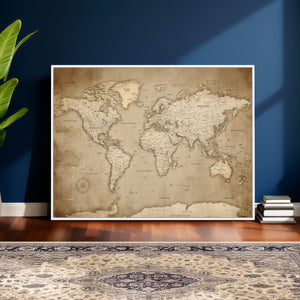 Colorful Watercolor World Map Canvas Wall Art – Framed