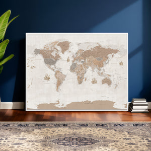 Framed Large World Map Canvas Print for Office Decor