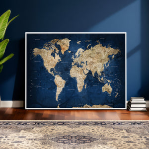 World Map Canvas Print – Framed Travel Map Wall Art for