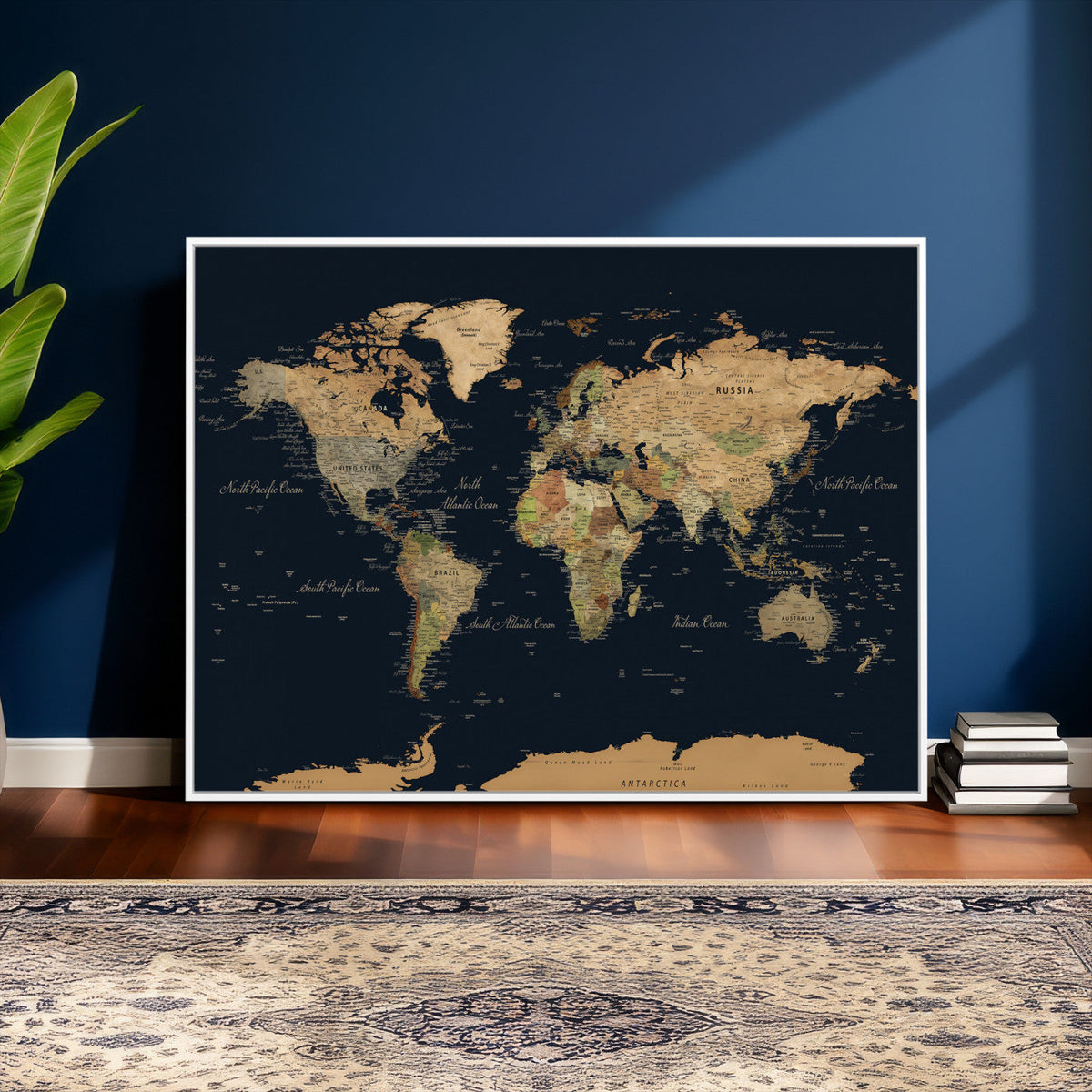 Vintage World Map Canvas on the Dark Background Wall Art