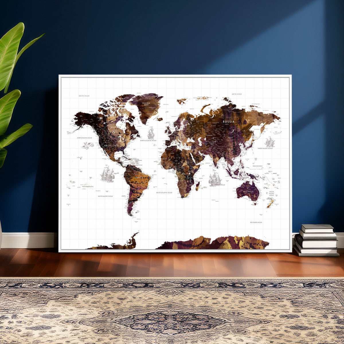 Rustic World Map Wall Art Canvas Print | Large World Map on