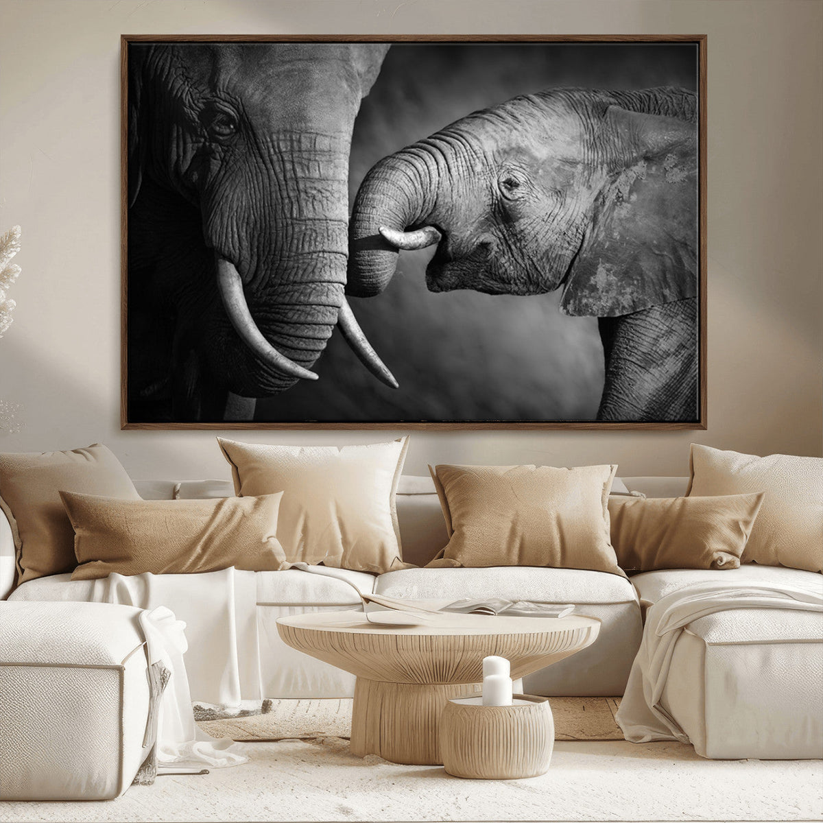 Elephant Family Wall Art Canvas, Framed Elephant Family