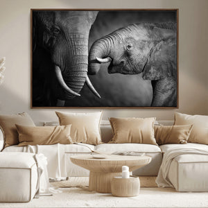 Elephant Family Wall Art Canvas, Framed Elephant Family