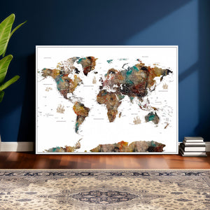 Watercolor World Map Canvas Print – Detailed Map of the