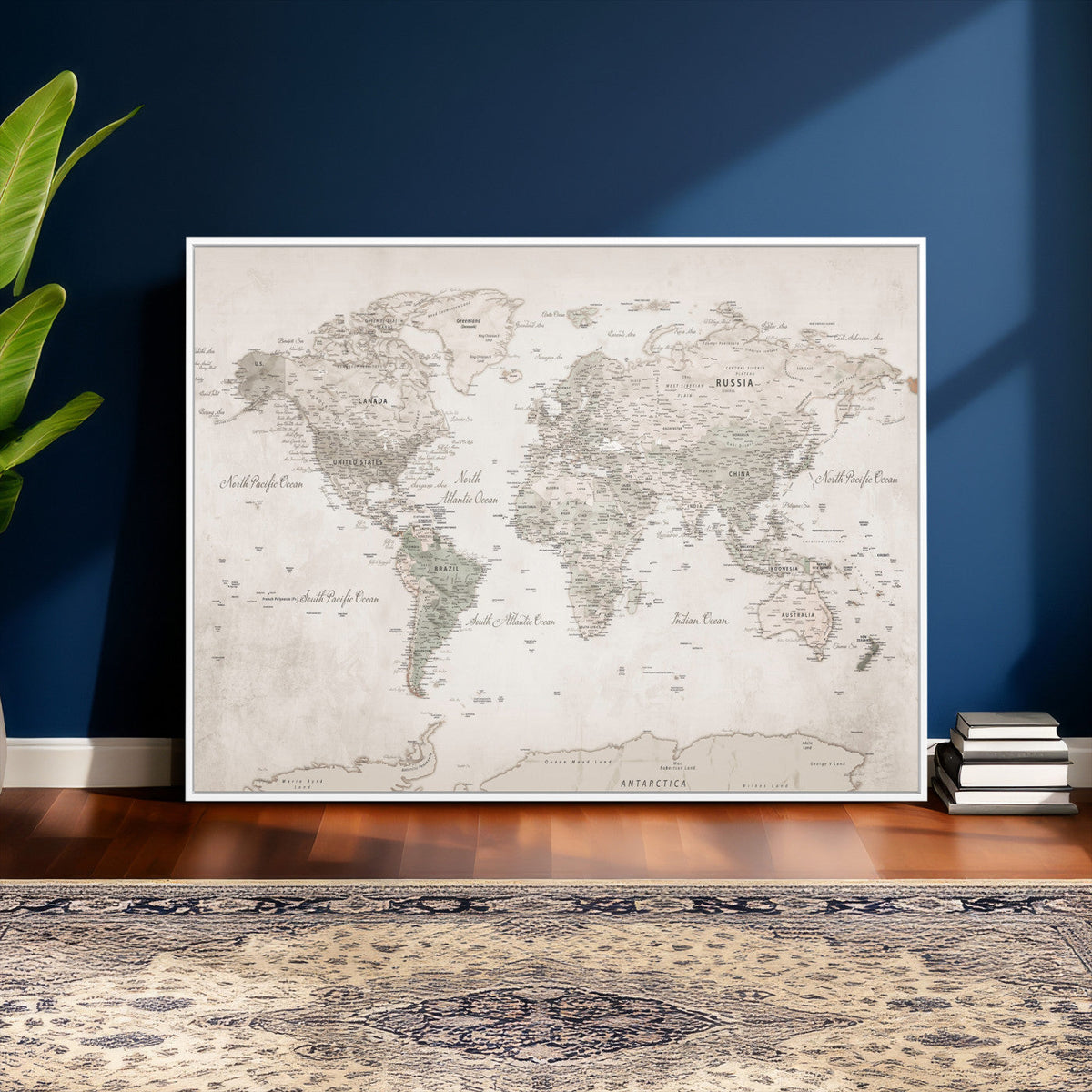 Antique Style World Map Canvas Print - Vintage Detailed