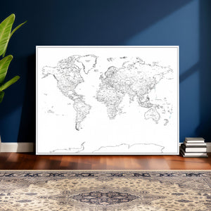 World Map Canvas Print – Framed Modern Detailed Map of the