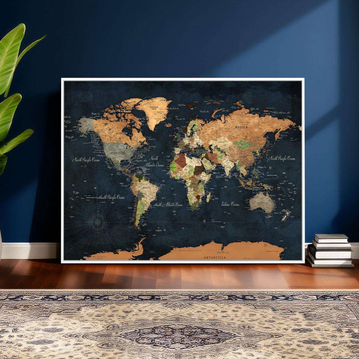 Vintage World Map Canvas Wall Art – Detailed Map with