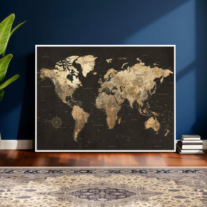 Framed World Map with Pin Canvas Print – Detailed World Map