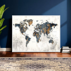 World Map Wall Art Canvas Print for Office Wall Decor