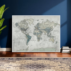 Neutral Vintage World Map Canvas Wall Art Print, Classic Map