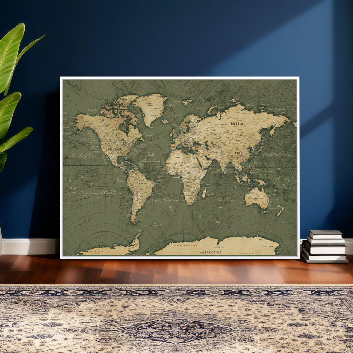 Large World Map Canvas Wall Art Print for Study Room Decor -