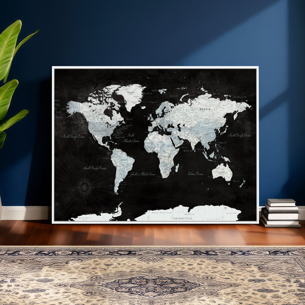 World Map Canvas Print – Framed Push Pin Wall Art, Color