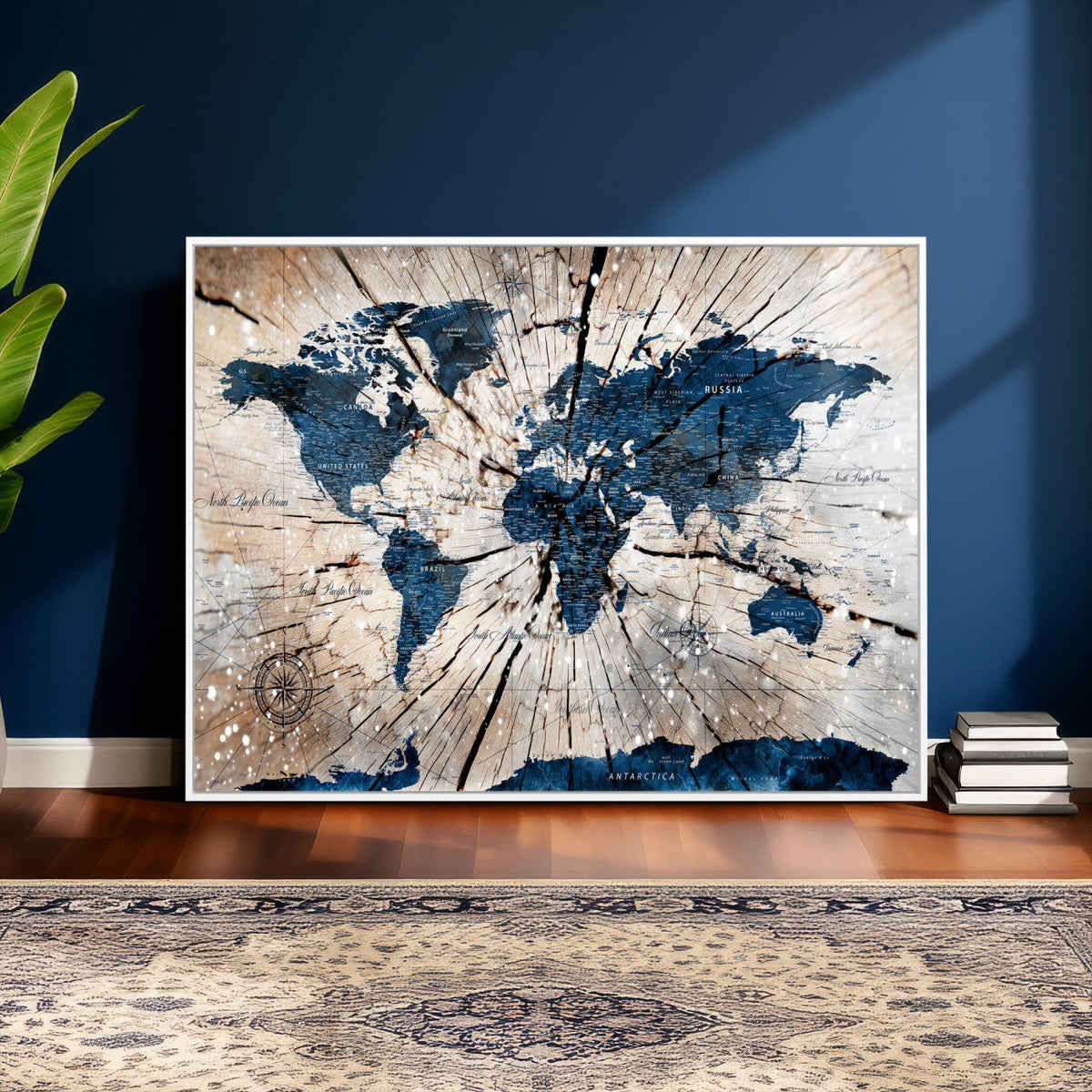 Rustic World Map Canvas Print – Framed Wall Art for Couples,