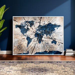 Rustic World Map Canvas Print – Framed Wall Art for Couples,