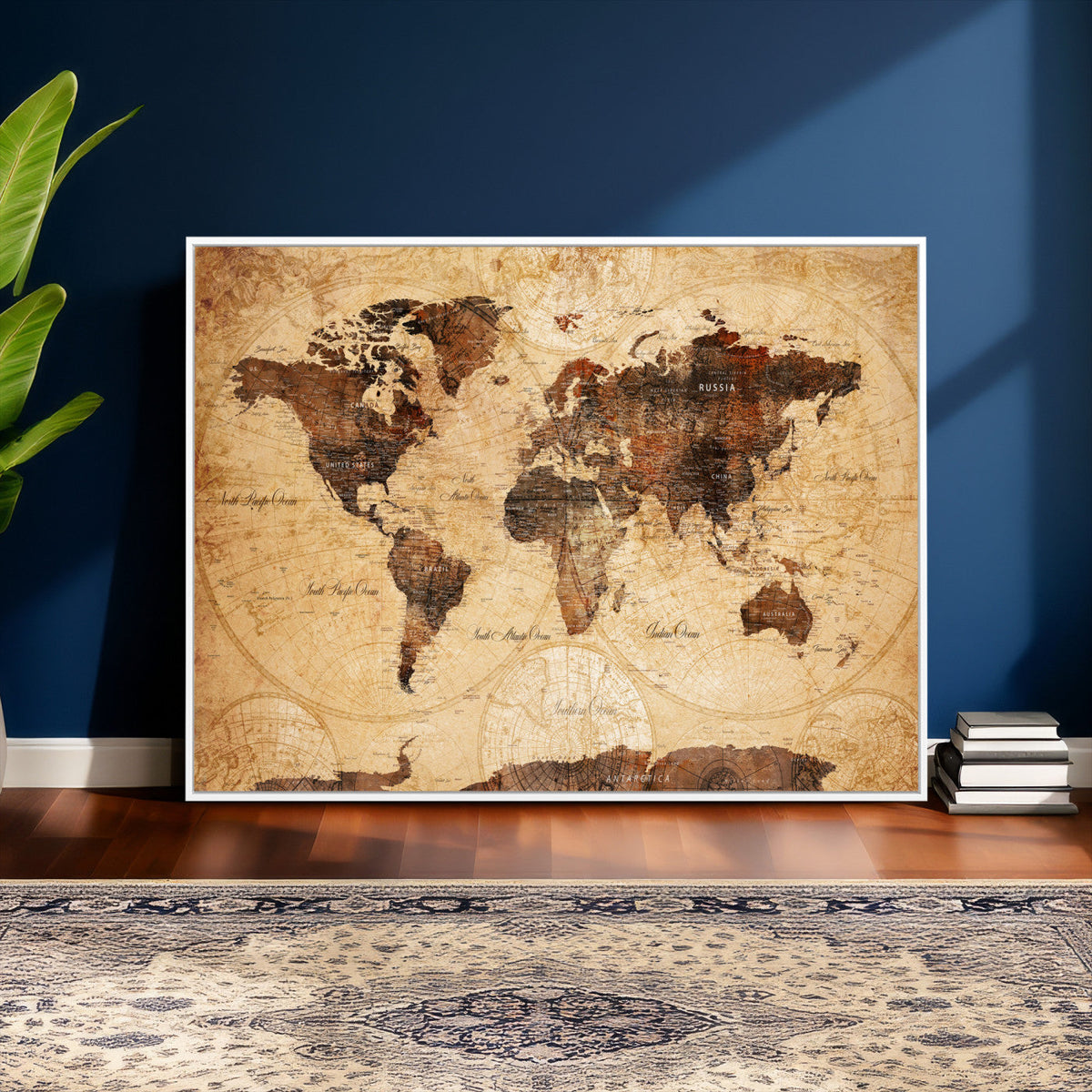 Modern Red and Gray World Map Canvas Print – Framed Wall Art