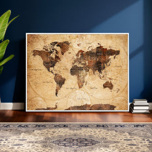 Modern Red and Gray World Map Canvas Print – Framed Wall Art