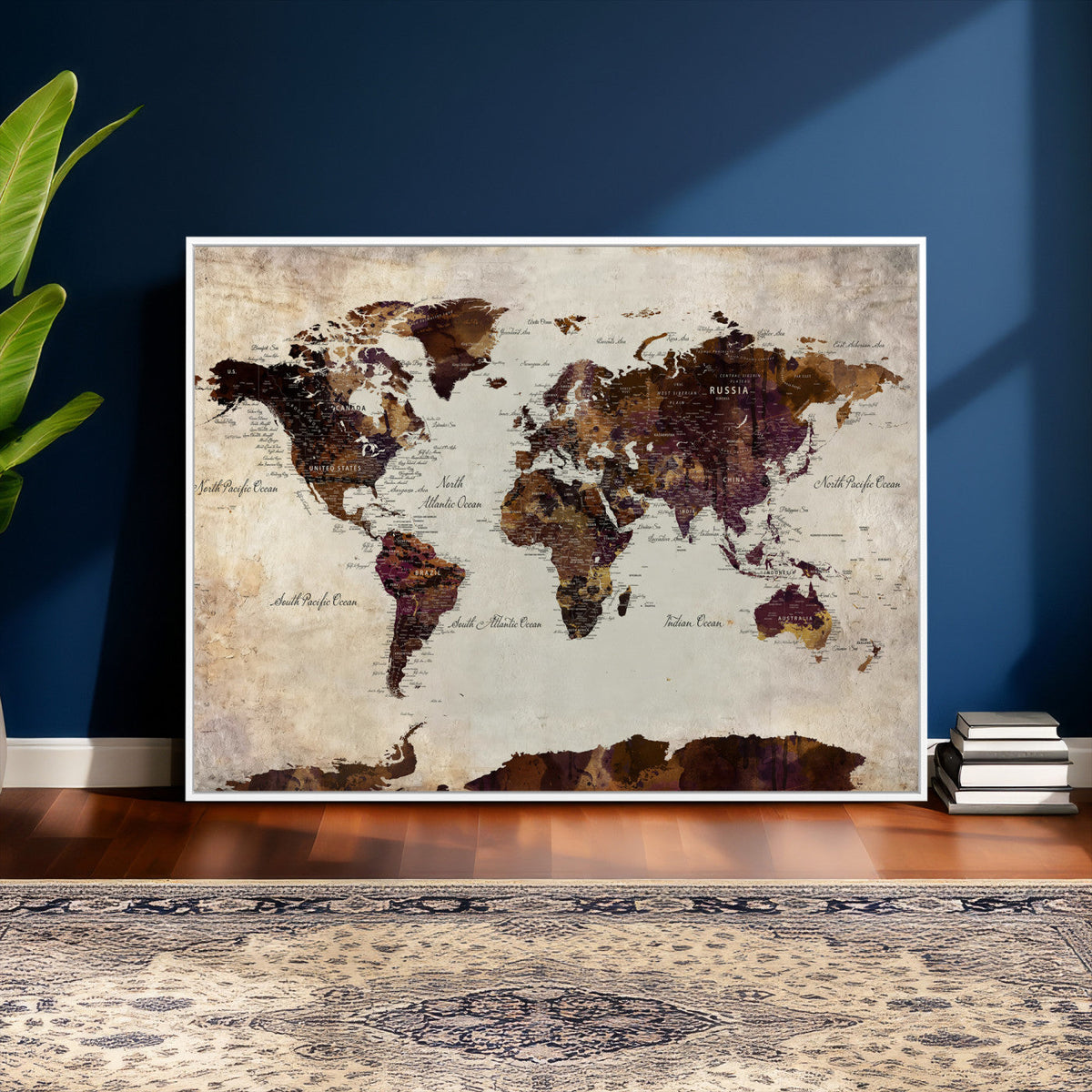 World Map Canvas Triptych – Colorful Global Wall Art for