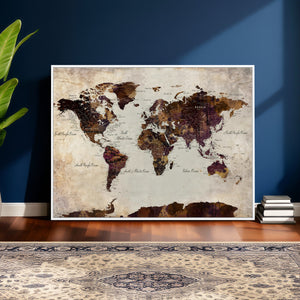 World Map Canvas Triptych – Colorful Global Wall Art for