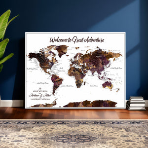 Custom Push Pin World Map Wall Art Canvas Print –