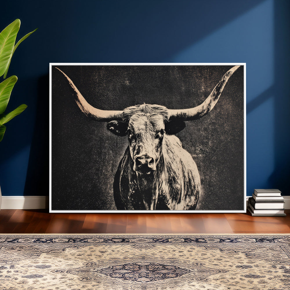 Vintage Texas Longhorn Bull Wall Art Canvas Print, Cow