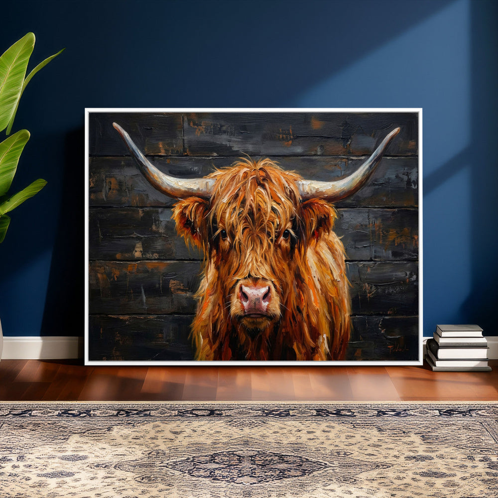 Highland Cow Wall Art Canvas Print, Rustic Farm Animal