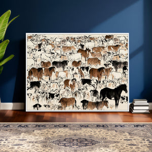 Farmhouse Animals Horse Longhorn Cow Wall Art Canvas Print -