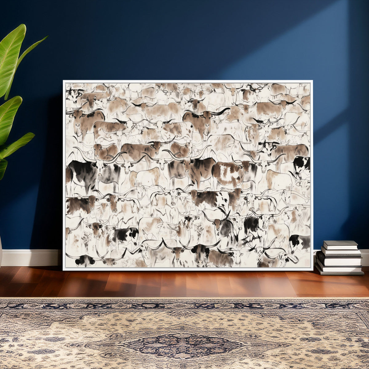 Abstract Texas Cow Canvas Print for Cabin and Western Home