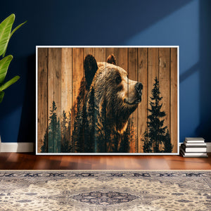 Rustic Bear Wall Art Canvas Print – Woodland Wildlife