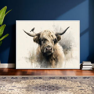 Abstract Highland Cow Wall Art Canvas Print, Rustic Farm