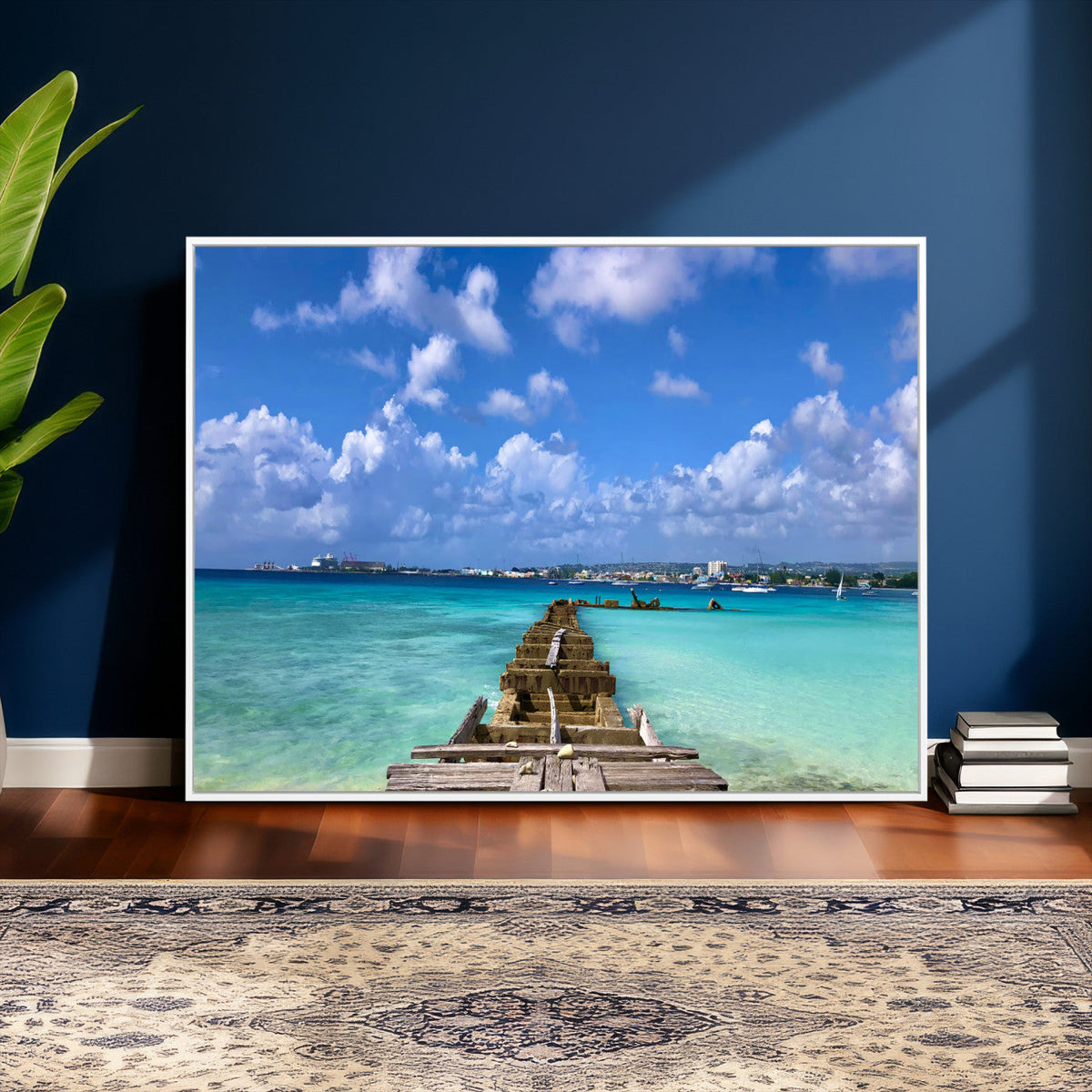 Caribbean Ocean Pier Seascape Wall Art Canvas Print,