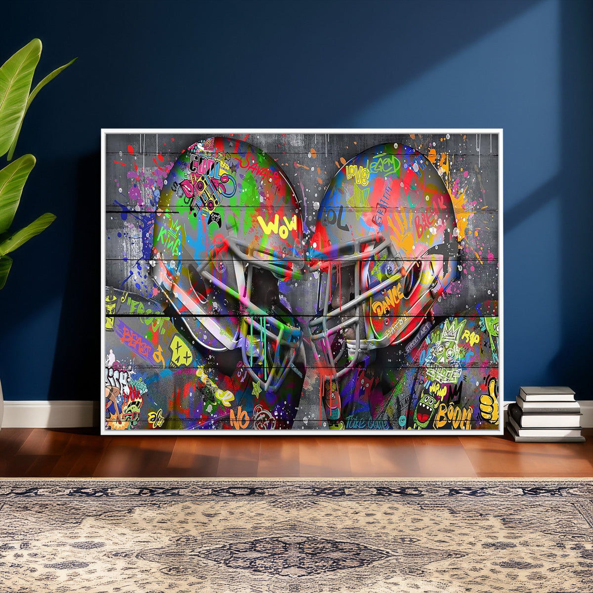 Graffiti Football Helmets Wall Art Canvas Print, Urban