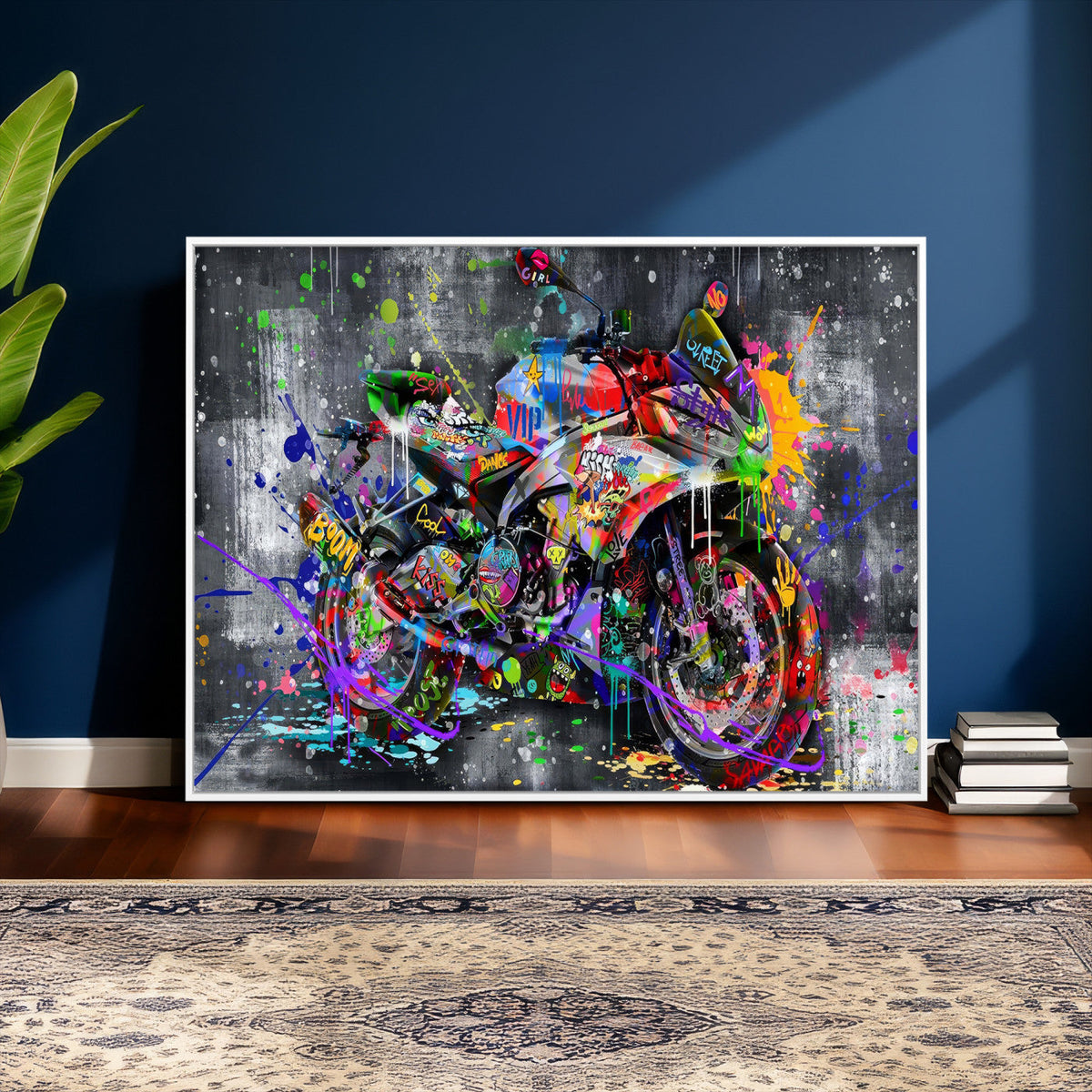 Graffiti Motorcycle Wall Art Canvas Print, Urban Street Art