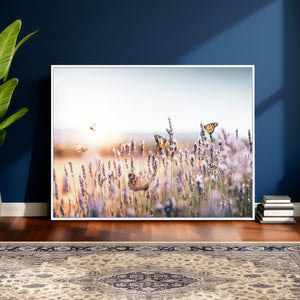 Lavender Field Wall Art Canvas Print, Butterfly Floral