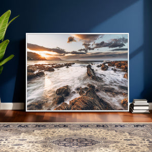 Rocky Coast Ocean Sunset Wall Art Canvas Print, Dramatic