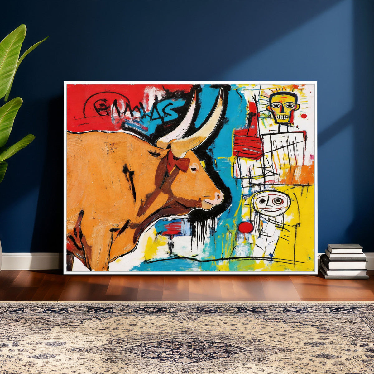 Basquiat Style Bull Graffiti Wall Art Canvas Print, Street