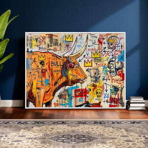 Basquiat Style Bull Graffiti Wall Art Canvas Print, Street