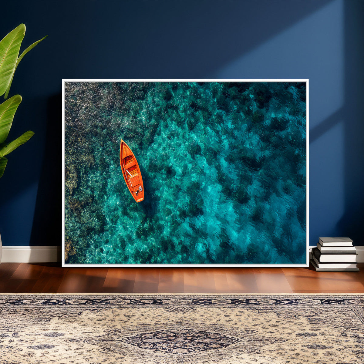 Turquoise Ocean Boat Wall Art Canvas Print
