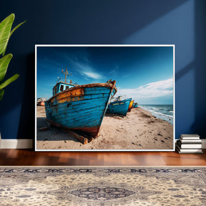 Coastal Fishing Boats Wall Art Canvas Print, Sunset Beach