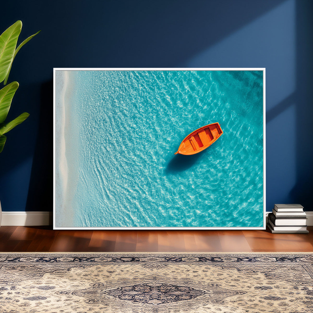 Minimalist Boat Wall Art Canvas Print, Aerial Sea Landscape