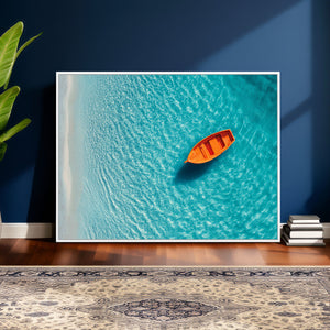 Minimalist Boat Wall Art Canvas Print, Aerial Sea Landscape