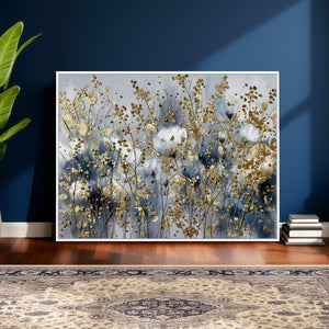 Abstract Floral Wall Art Canvas Print – Gold and Blue