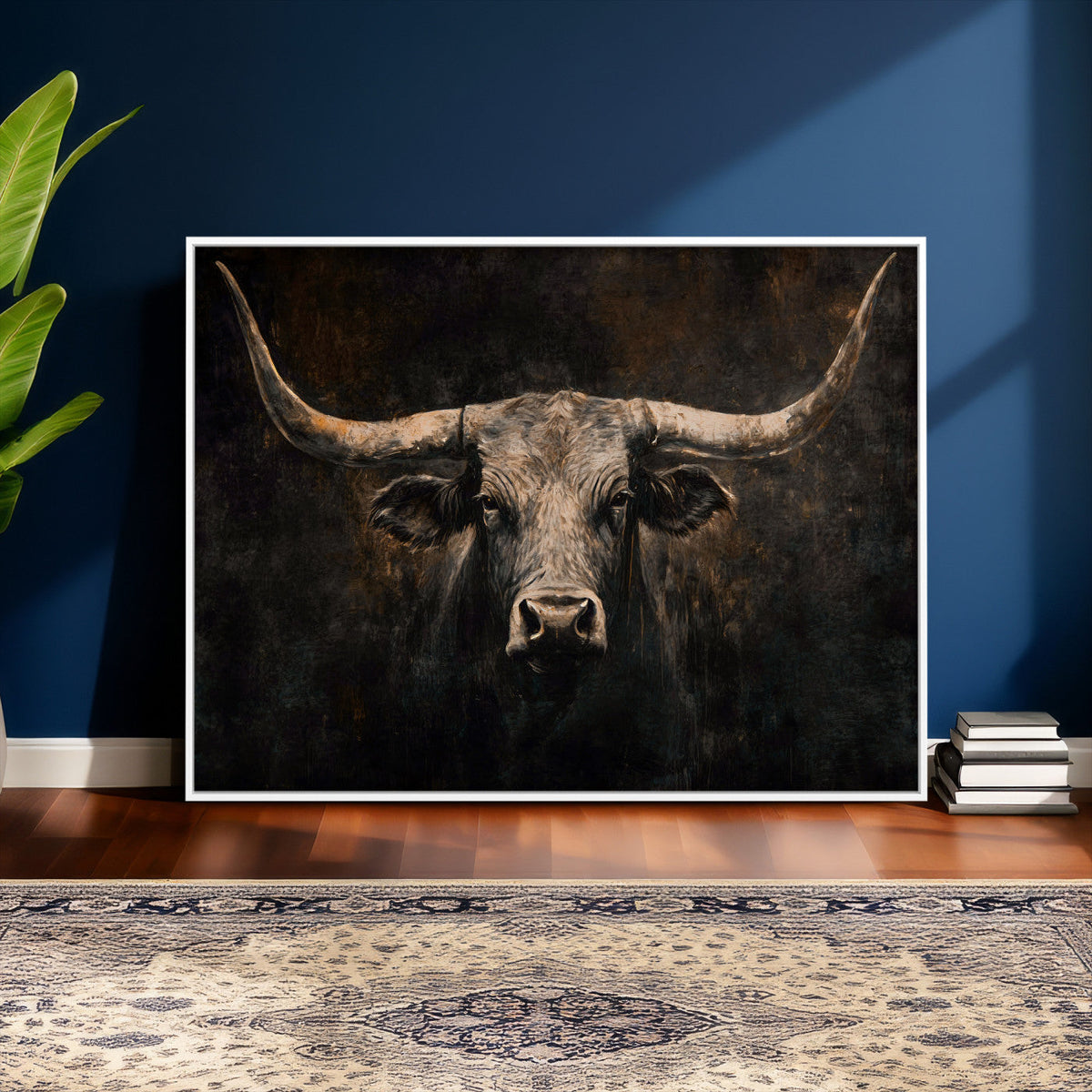 Vintage Longhorn Bull Wall Art Canvas Print – Rustic Western