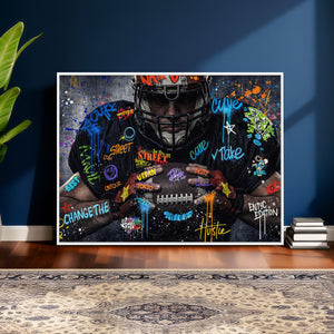 Graffiti American Football Player Street Art Wall Art Canvas