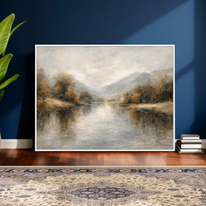 Neutral Abstract River Landscape Wall Art Canvas Print