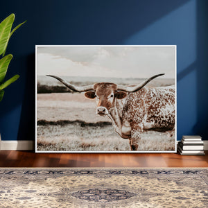 Texas Longhorn Bull Rustic Wall Art Canvas Print