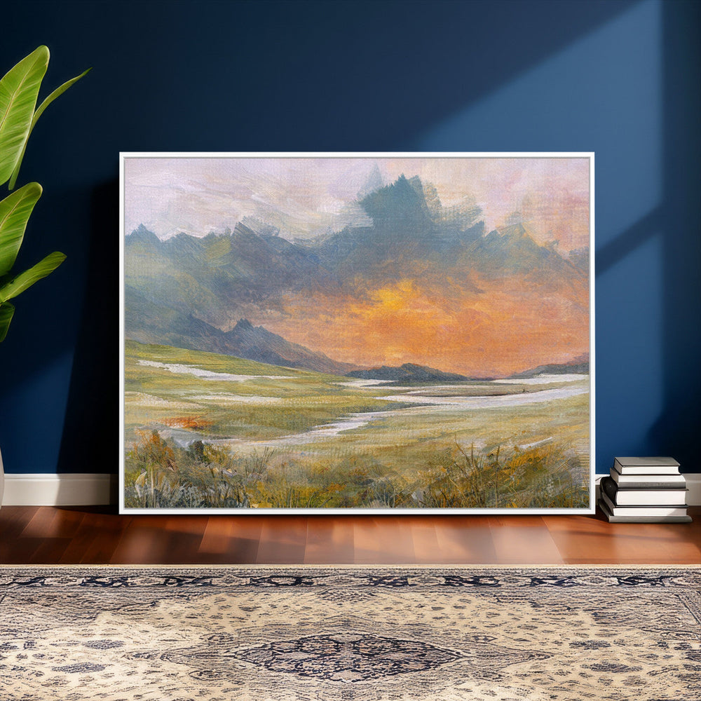 Mountain Sunset Wall Art Canvas Print Vintage Landscape