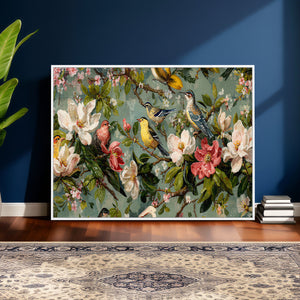 Vintage Birds and Flowers Wide Wall Art: Extra Large
