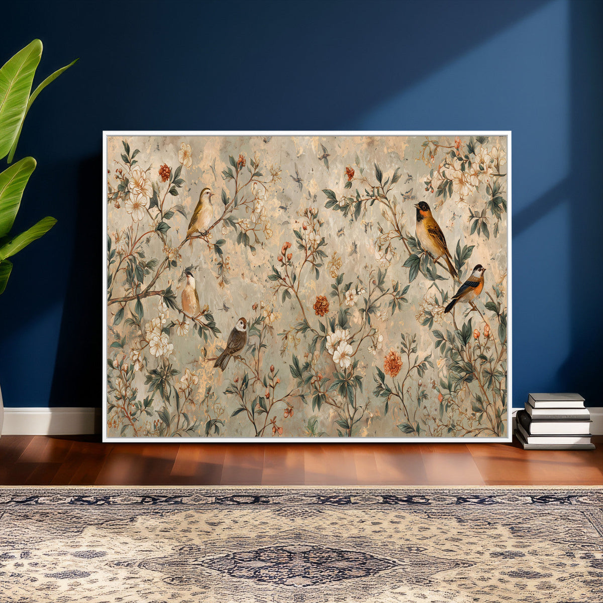 Vintage Birds and Flowers Wall Art Canvas Print, Botanical
