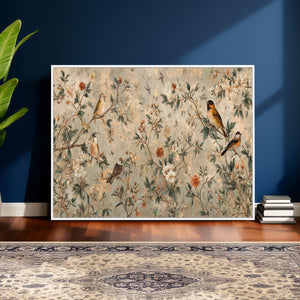 Vintage Birds and Flowers Wall Art Canvas Print, Botanical